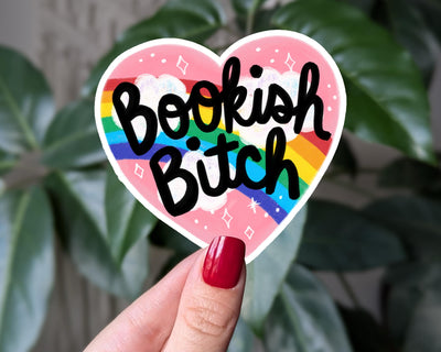 Bookish bitch vinyl sticker, rainbow heart book lover decal, book gift for book lovers, gift for readers bookworm gift, bookish pride