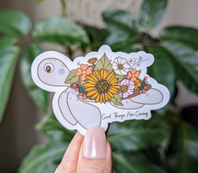 Good Thing Are Coming Floral Turtle Vinyl Sticker