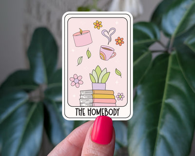 The homebody sticker, tarot card aesthetic vinyl sticker for introverts, cozy book lover stickers for laptop