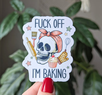Fuck off I'm baking, sarcasm stickers for kitchenaid mixer, funny stickers adult, baking lover gift, rude stickers for laptop, skeleton art