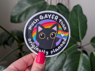much gayer than originally planned, gay pride stickers for water bottle funny, rainbow gift for women, lqbtq merch, ally stickers for her