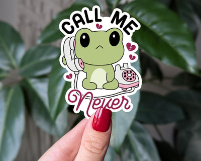 Call me never frog sticker, cute introvert vinyl sticker for laptops, anti social vibes decal, funny phone sticker