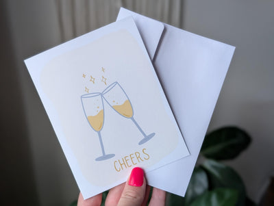 Cheers Greeting Card, Champagne Glasses Celebration Card, Minimilast Hand Draw Card, Congratulations Cheers Card, Toast Card