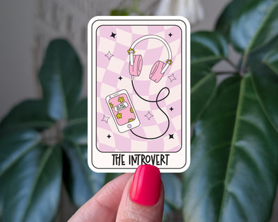 The introvert sticker, tarot card themed vinyl sticker, aesthetic music lover sticker for water bottle, gifts for introverts