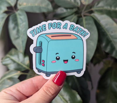 Toaster bath sticker for planner, dark humor stickers for laptop, funny adult gifts, mental health stickers for water bottle, humor stickers