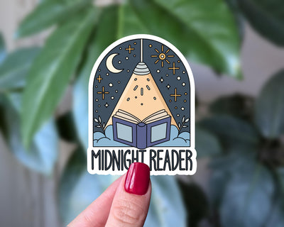 Midnight Reader Sticker, Bookish Vinyl Sticker for Book Lovers, Night Reader Gift, Cozy Reading Aesthetic, Bookworm Laptop Sticker
