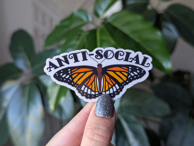 Anti social butterfly sticker, introvert stickers for journal, homebody stickers for kindle, mental health stickers for hydroflask funny
