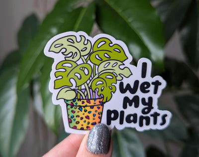 I wet my plants, funny plant sticker for phone case, gardner gifts for plant lovers, plant mom gifts for plant lady, monstera sticker