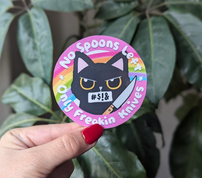 No spoons left, mental health stickers for hydroflask funny, spoonie stickers for kindle, invisible illness sticker for her, small gift for