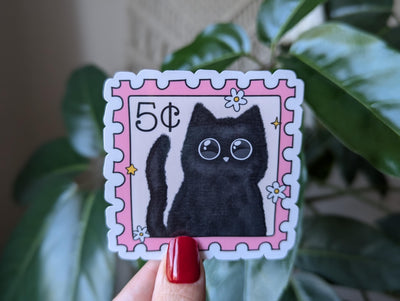 Cute Black Cat Stamp Vinyl Sticker