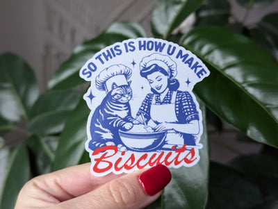Cat biscuits sticker, funny gift for cat lovers, vintage stickers for water bottle, retro stickers for laptop, cat merch, gift for cat mom