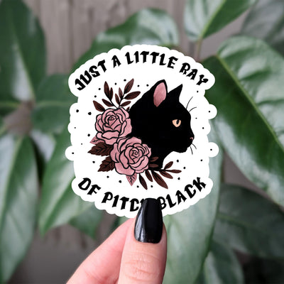 Just a little ray of pitch black sticker, gothic black cat vinyl sticker for water bottle, dark aesthetic laptop sticker