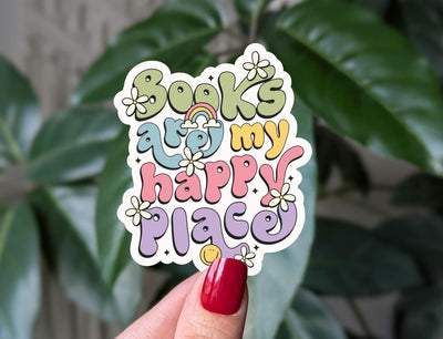 Books are my happy place sticker, cute aesthetic vinyl sticker for book lovers, bookish stickers, book gift for book lovers