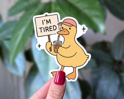 I'm Tired Duck Sticker, Funny Coffee Duck Relatable Sticker, Cute Animal Sticker for Laptop, Exhausted Duck Decal, Coffee Lover Funny Gift