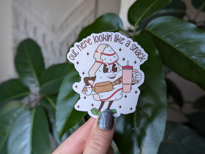 Out here lookin like a snack sticker, Christmas tree cake, funny Christmas stickers for tumblers, holiday stickers for laptop, cute gift for