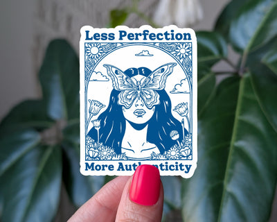 Less Perfection More Authenticity Sticker, Butterfly Face, Motivational Mental Health Vinyl Sticker, Therapy Sticker