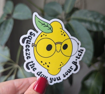 Squeeze the day, lemon stickers for hydroflask funny, snarky stickers for water bottles, cute stickers for Kindle, tumbler accessories, gift