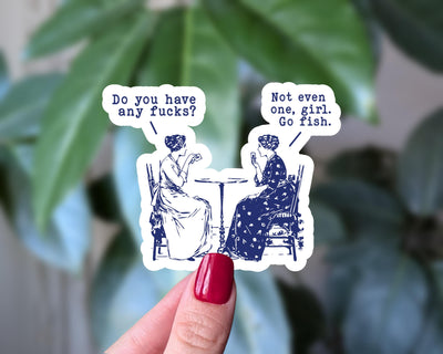 Go Fish Funny Sticker, Snarky Vintage Inspired Quote Sticker for Adults, No Fucks Given, Sarcastic Vinyl Decal for Laptops and Water Bottle