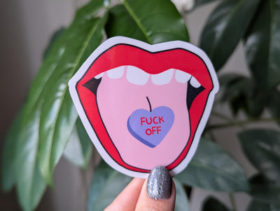 Fuck off conversation heart sticker for laptop, red lips sticker for phone case, snarky sticker, sassy gift for bestie, mouth sticker, funny