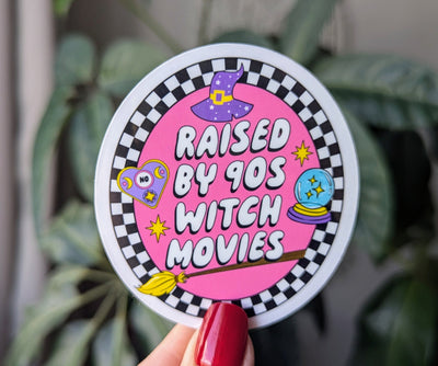 raised by the 90s, witchy stickers for water bottle, 90s birthday gift for her, y2k, nostalgia gift for best friend, Halloween stickers for