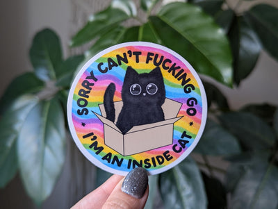 Can't go I'm an inside cat, funny introvert stickers for water bottle, anti social sticker for laptop, mental health sticker, cat lover gift