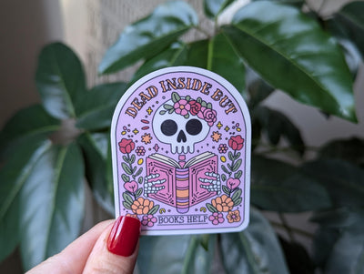 Dead inside but books help, bookish stickers for laptop, book gifts for book lovers, reader gift, booktrovert sticker, booktok merch, smut