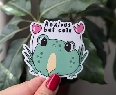 Anxious but cute frog sticker for kindle, anxious girly, mental health stickers for hydroflask funny, funny gift for sister, trendy stickers