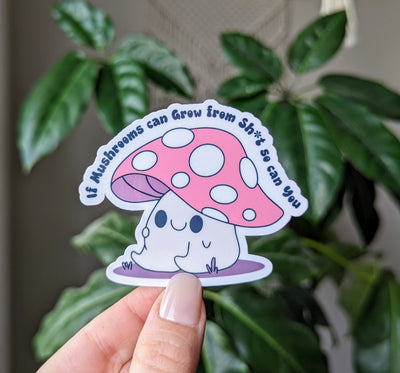 Funny mushroom stickers for laptop, self love stickers for hydroflask mental health, tumbler accessories, cute stickers for best friend gift