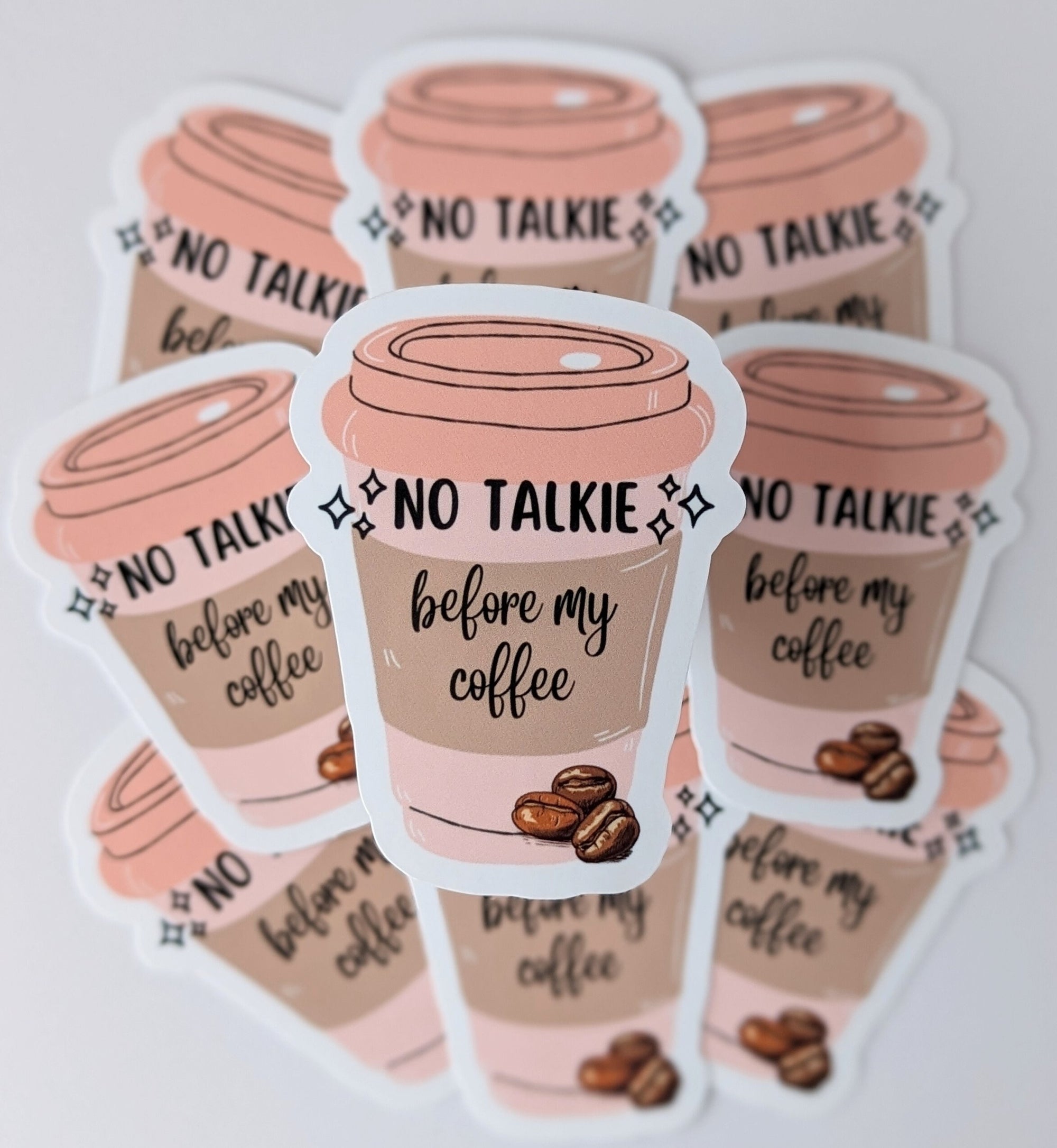 No talkie before coffee, coffee lover stickers for kindle, caffeine gifts for best friend, caffeine addict, iced coffee stickers for laptop