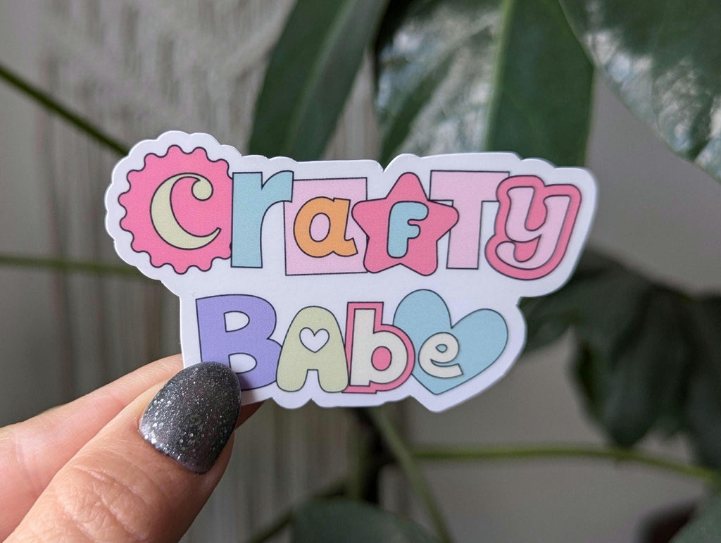 Crafty babe, cute sticker for laptop, small gift for crafter, retro stickers for small business, aesthetic stickers for water bottle, trendy