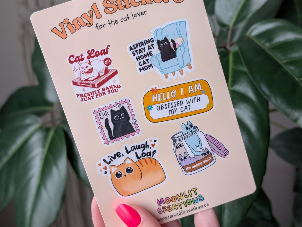 Cat lover vinyl sticker sheet, cat mom gift, cat sticker pack, cat loaf stickers for laptop
