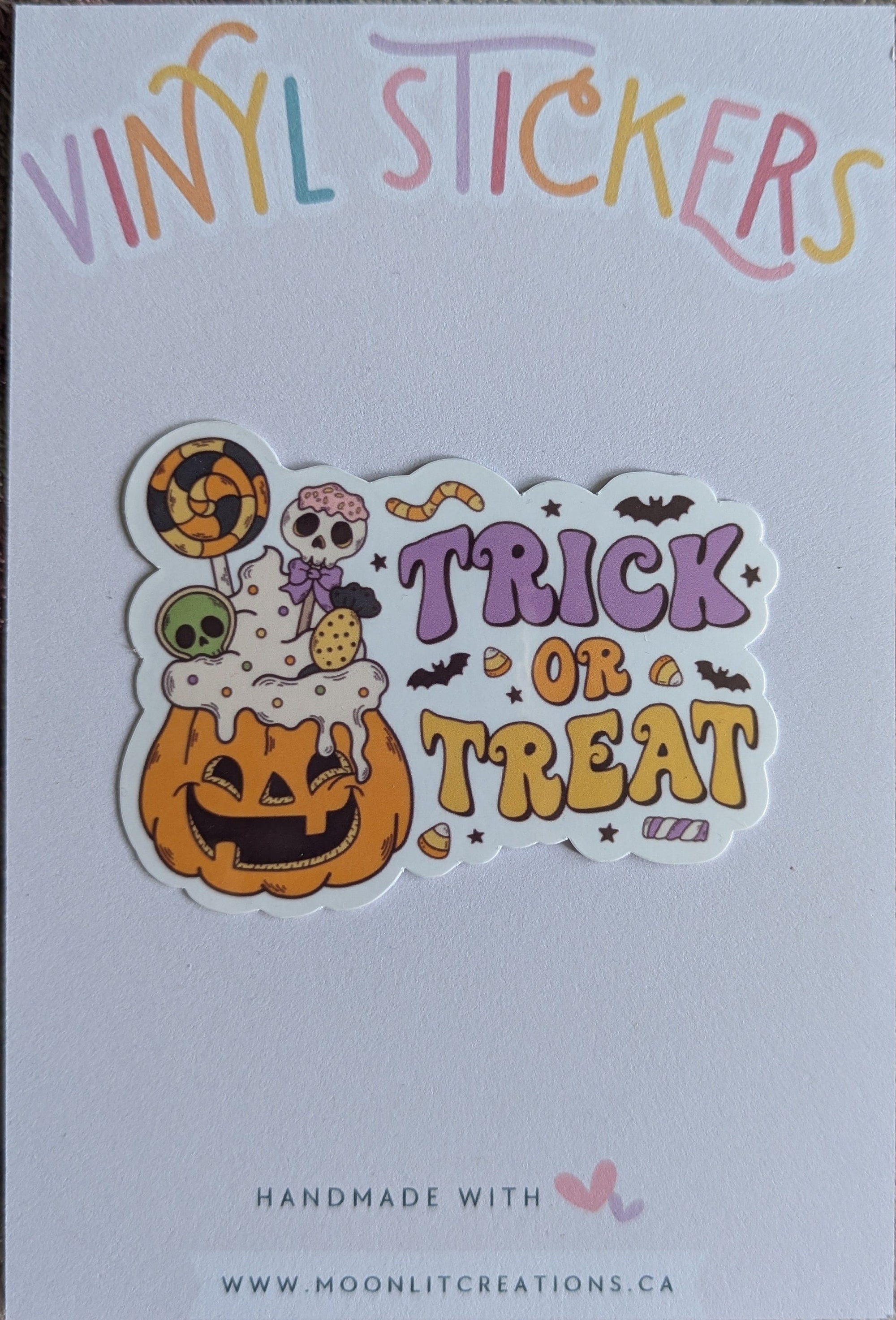 Trick or treat sticker for kids school, Halloween stickers for water bottle, spooky season gift for niece, fall theamed gifts for daughter