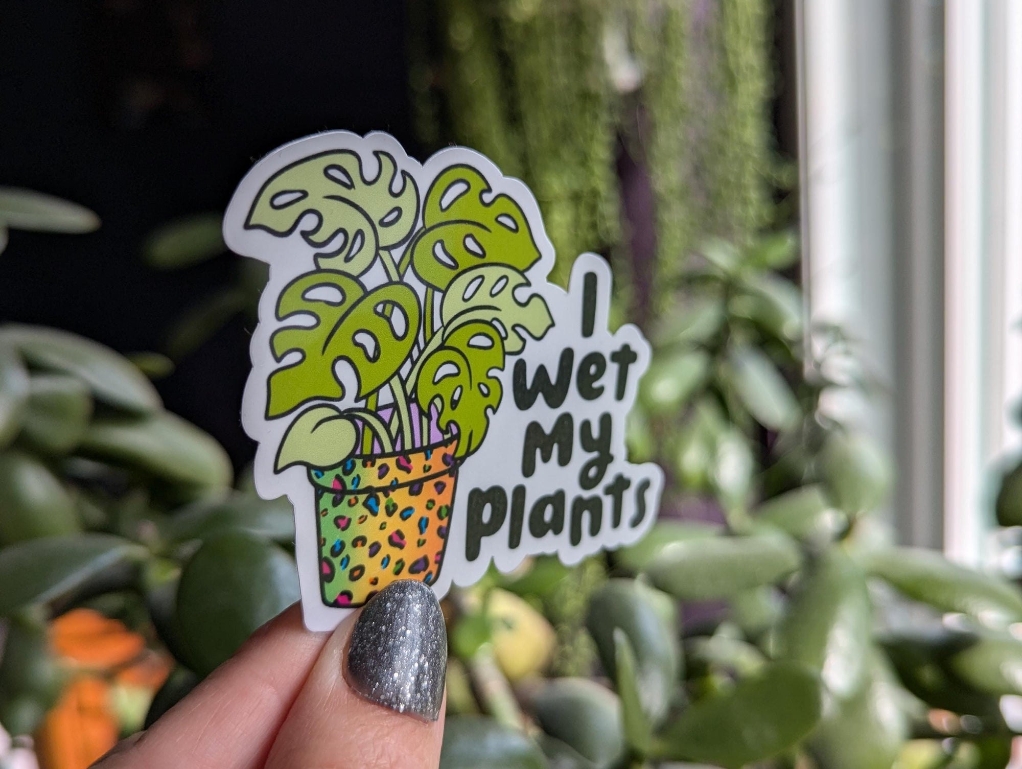 I wet my plants, funny plant sticker for phone case, gardner gifts for plant lovers, plant mom gifts for plant lady, monstera sticker