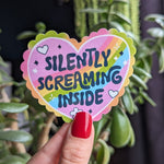 Silently screaming inside, mental health awareness sticker for laptop, funny mental health gift, depression sticker, colourful stickers for