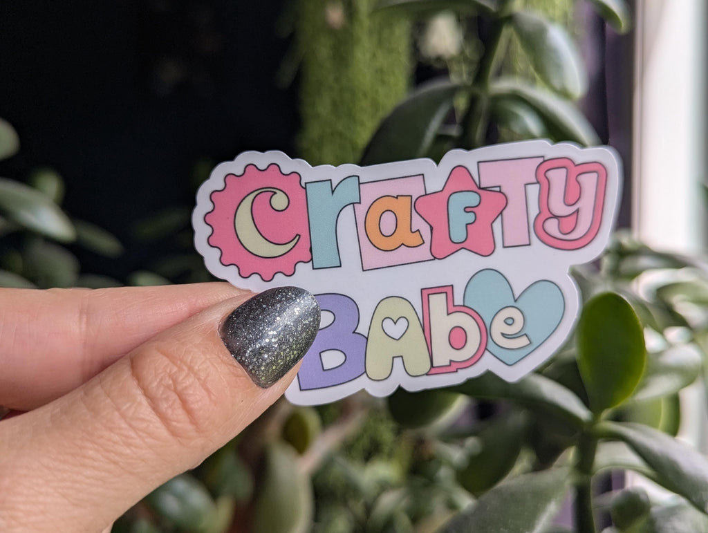 Crafty babe, cute sticker for laptop, small gift for crafter, retro stickers for small business, aesthetic stickers for water bottle, trendy