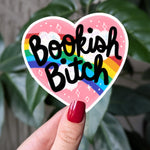 Bookish bitch vinyl sticker, rainbow heart book lover decal, book gift for book lovers, gift for readers bookworm gift, bookish pride