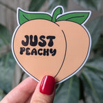 Just peachy sticker, peach stickers for phone case, retro stickers for hydroflask funny, positivity sticker for laptop aesthetic, cute gift