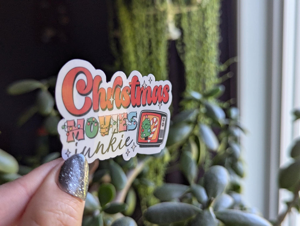 Christmas movies junkie sticker, 90s nostalgia stickers, nostalgic stickers for water bottle, Christmas gift for movie lovers, holiday gift