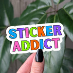 Sticker addict vinyl sticker, fun colourful stickers for sticker book, sticker collector gift, water bottle laptop sticker