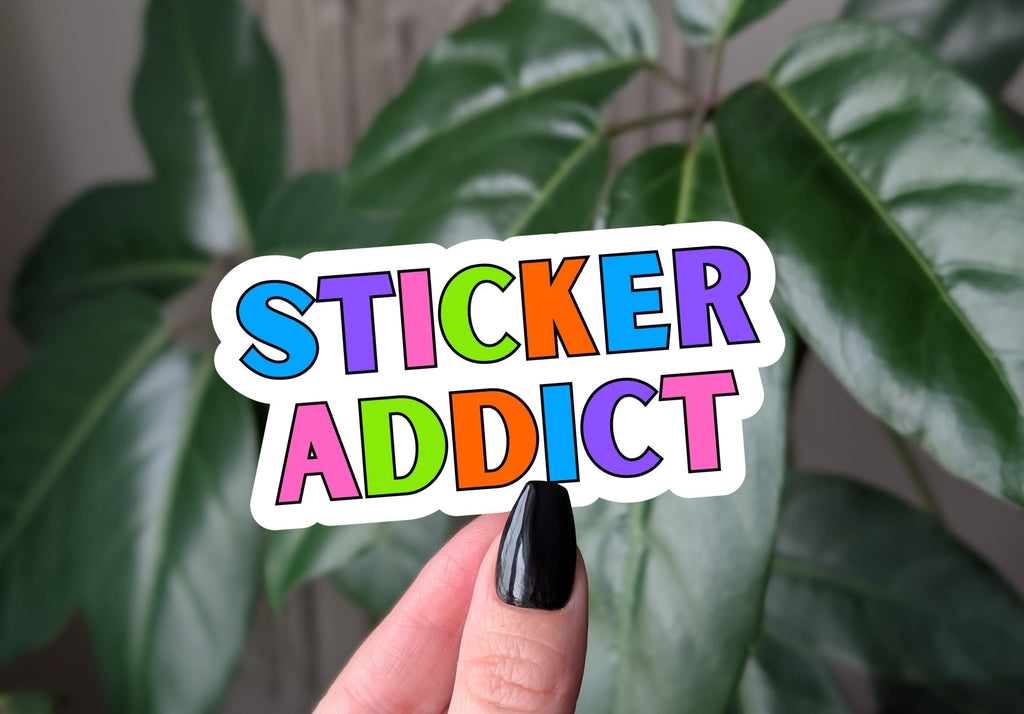 Sticker addict vinyl sticker, fun colourful stickers for sticker book, sticker collector gift, water bottle laptop sticker