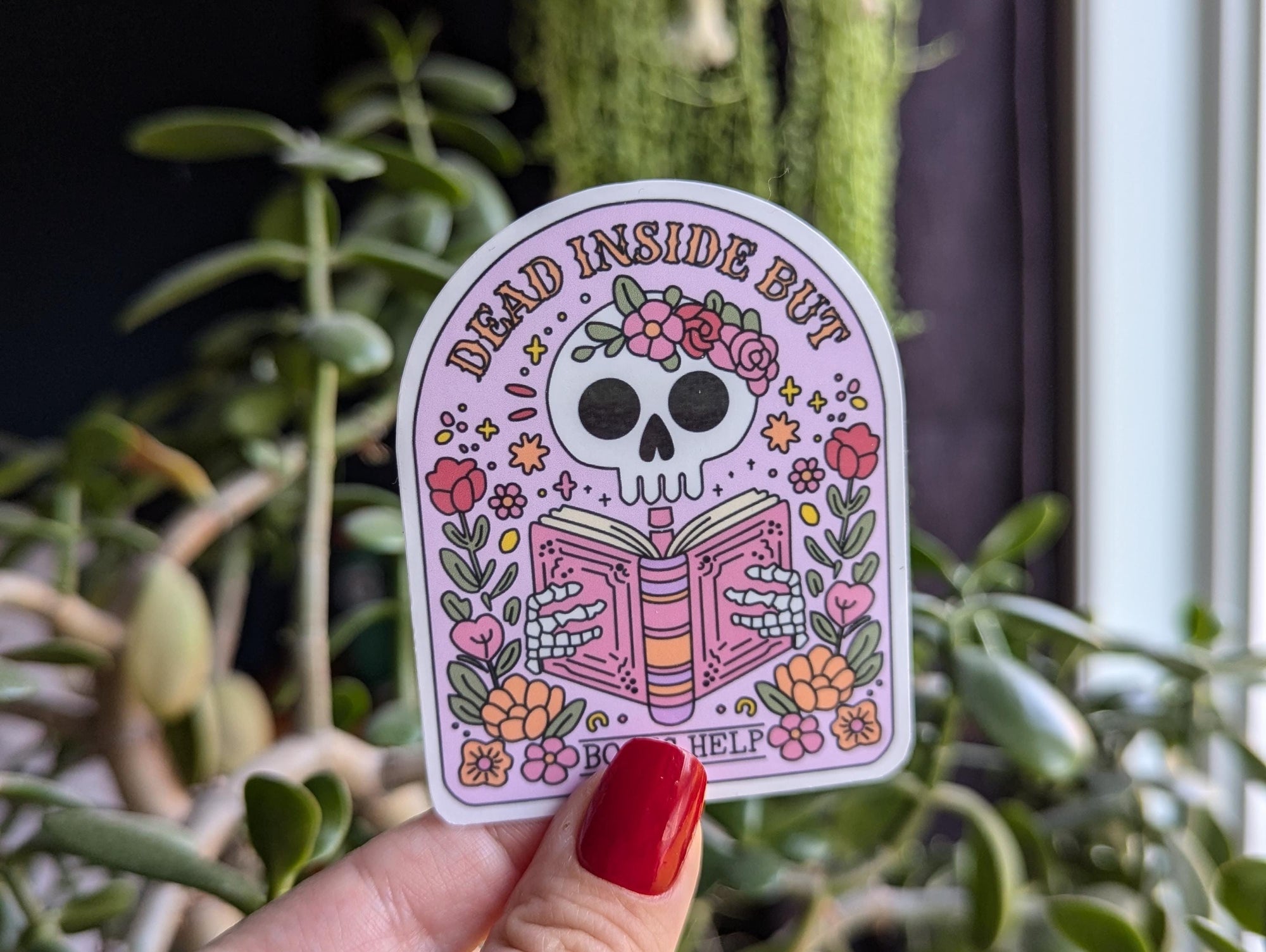 Dead inside but books help, bookish stickers for laptop, book gifts for book lovers, reader gift, booktrovert sticker, booktok merch, smut
