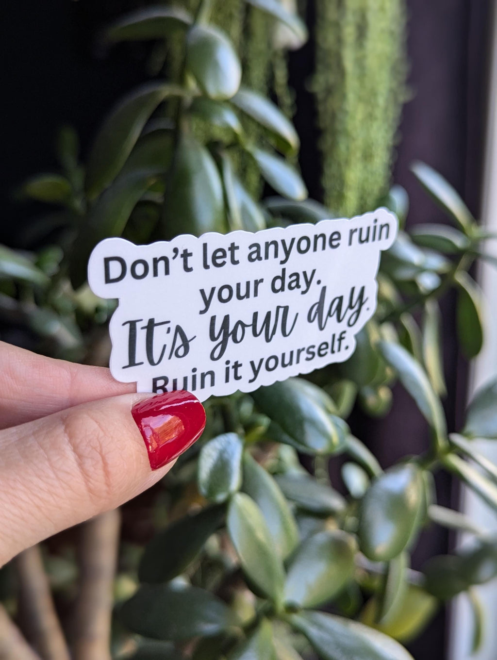 Don't let anyone ruin your day sticker, funny adult stickers for her, motivational sticker for water bottle, mental health merch, funny gift