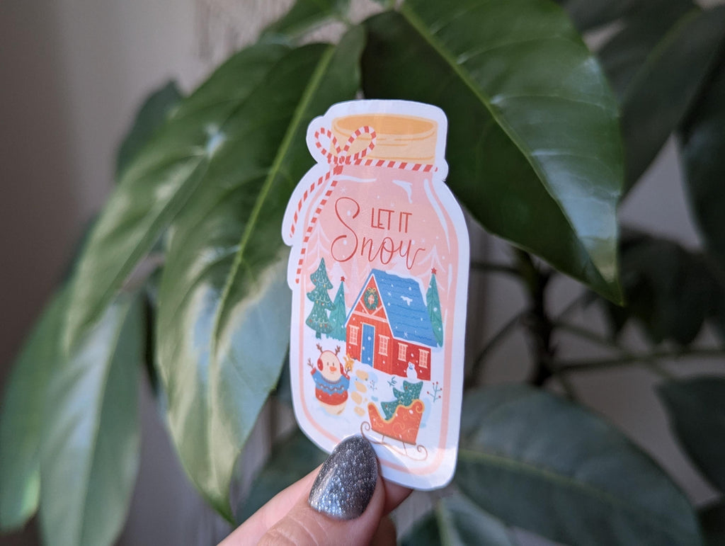 Let it snow sticker, winter scene snow globe, cute holiday stickers for Christmas, stocking stuffers, laptop stickers, cute gift for teen