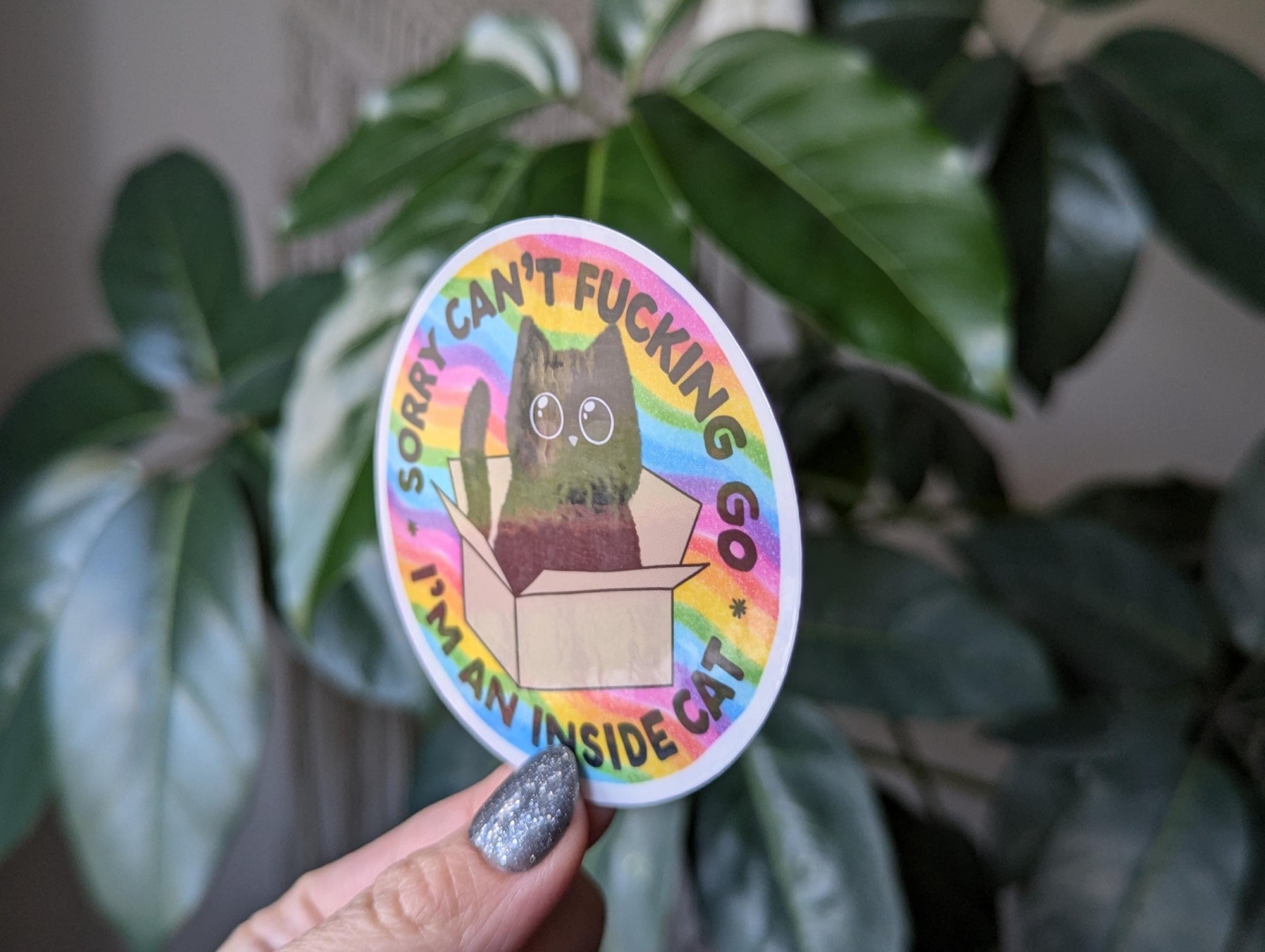 Can't go I'm an inside cat, funny introvert stickers for water bottle, anti social sticker for laptop, mental health sticker, cat lover gift