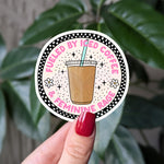 Fueled by iced coffee and feminine rage sticker, funny coffee lover vinyl sticker, feminist stickers for laptop, gift for coffee addicts