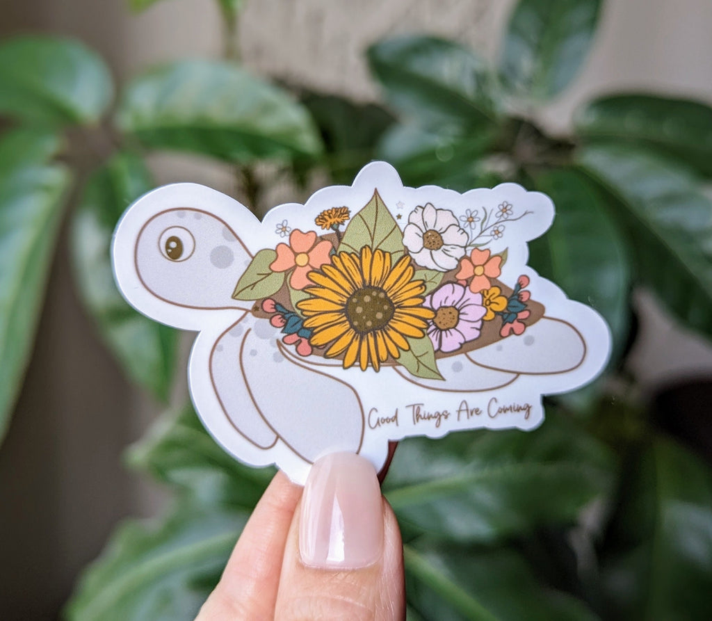 Good Thing Are Coming Floral Turtle Vinyl Sticker