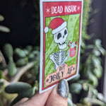 Dead inside but jolly AF sticker, skull tarot card, dark humor stickers for laptop, mental health stickers, trendy Christmas, holiday gift