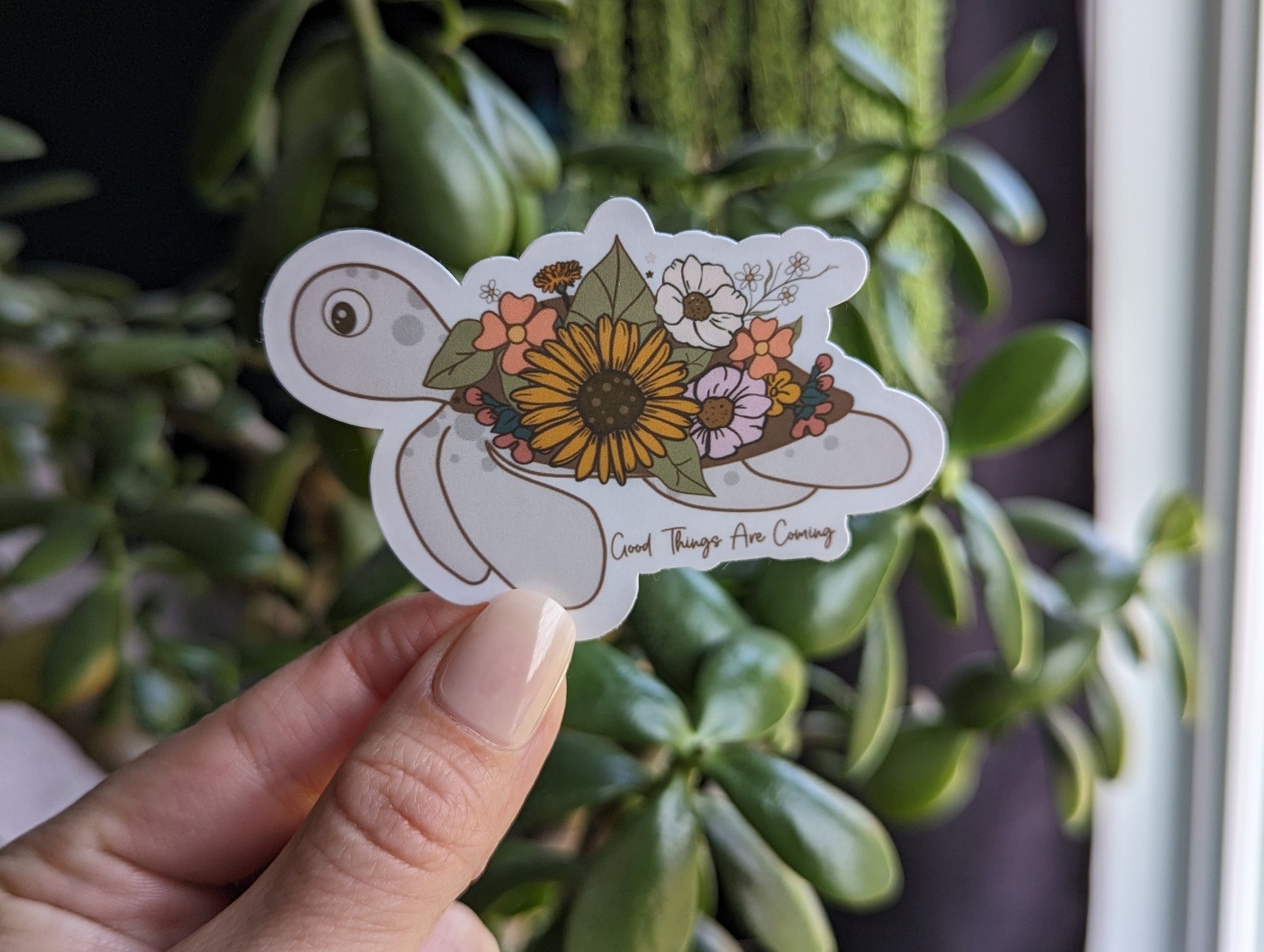 Good Thing Are Coming Floral Turtle Vinyl Sticker