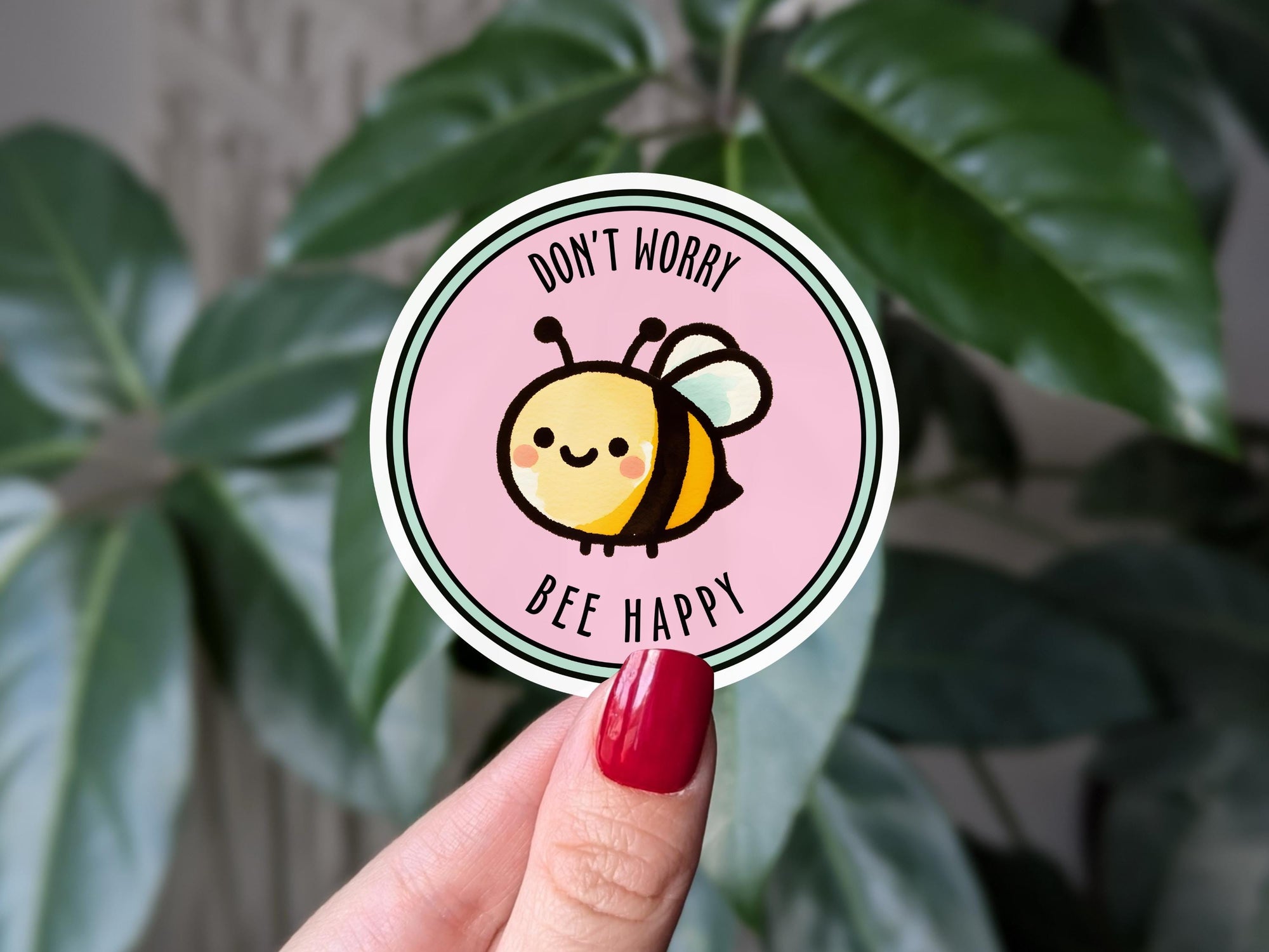 Don't worry bee happy sticker, cute bee vinyl sticker for laptops, water bottle sticker, positive motivation gift for friends