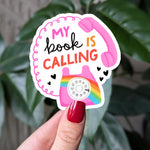 My Book Is Calling Sticker, Retro Phone Bookish Vinyl Sticker, Rainbow Reading Sticker for Readers, Cute Book Lover Gift, Bookish Merch
